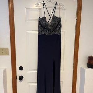 Prom Dress, grey with beading, leg slit